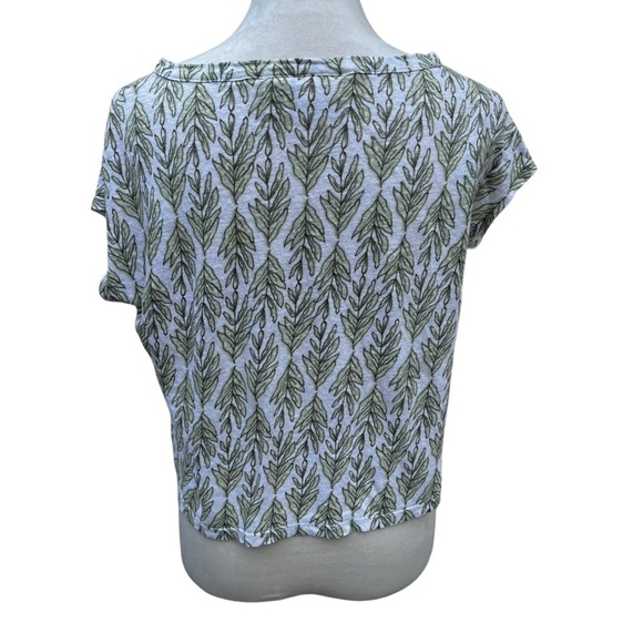 Rachel Zoe Small Boxy Short Sleeve Tee Linen Green Leaves Ivory - Picture 4 of 5